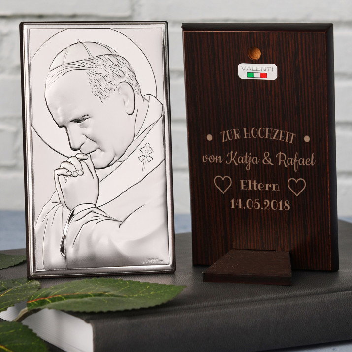 Zur Hochzeit 2 - Papst - Silbernes Bild mit Gravur